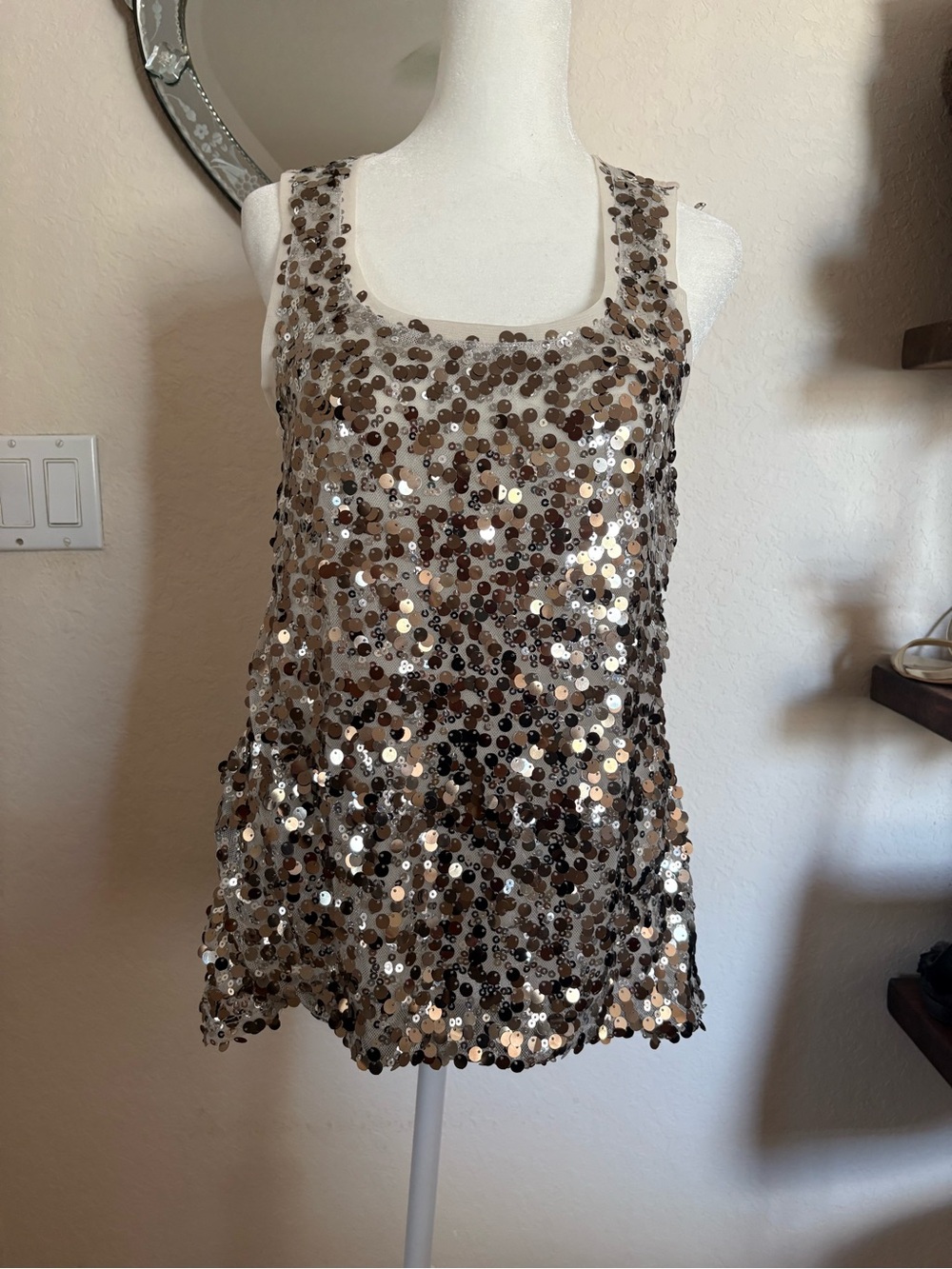 White House Black Market Sequin Tank Top - Champagne Gold
